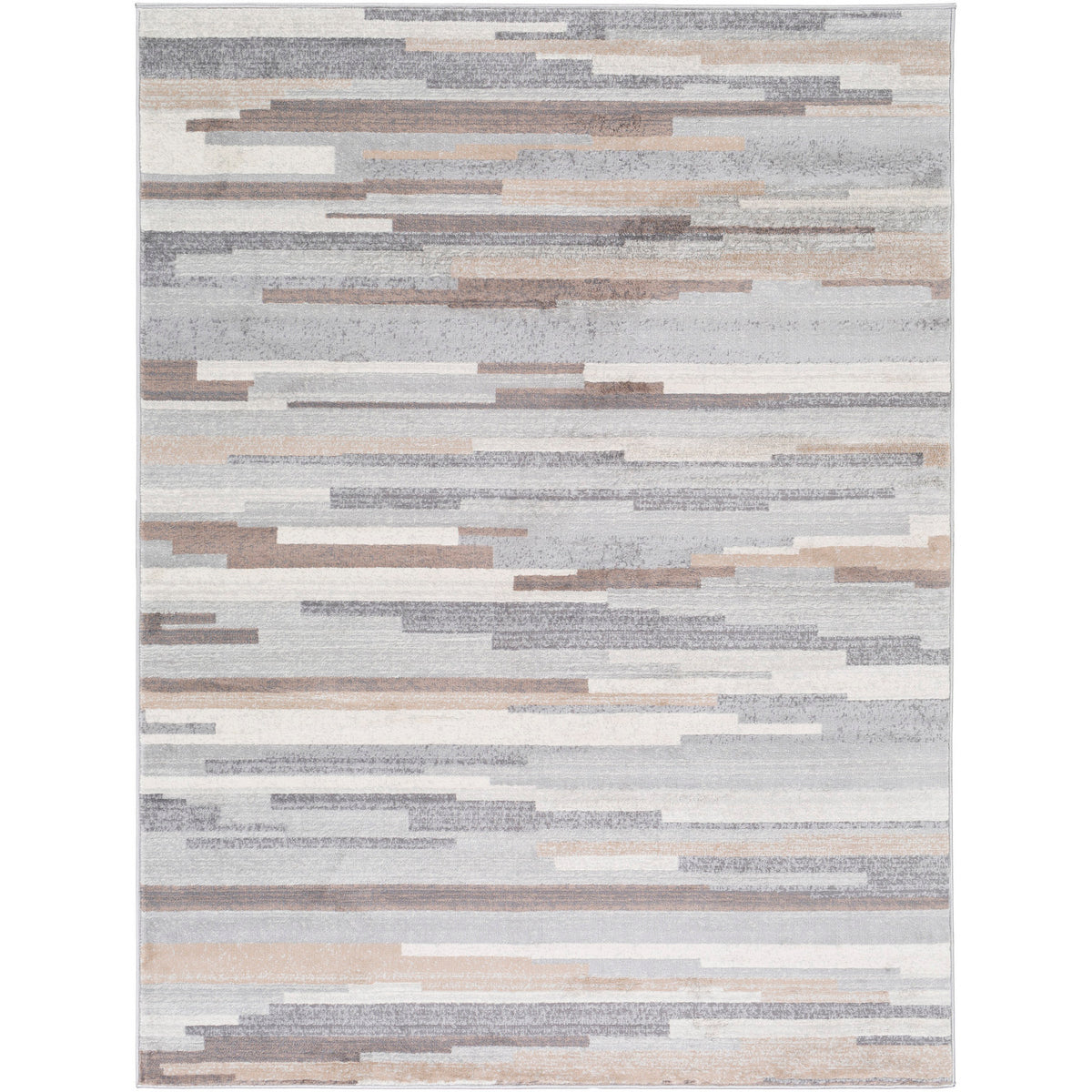 Tapis SURYA Maastricht scandinave, motif de bandes horizontales gris, brun clair et blanc, vue 2