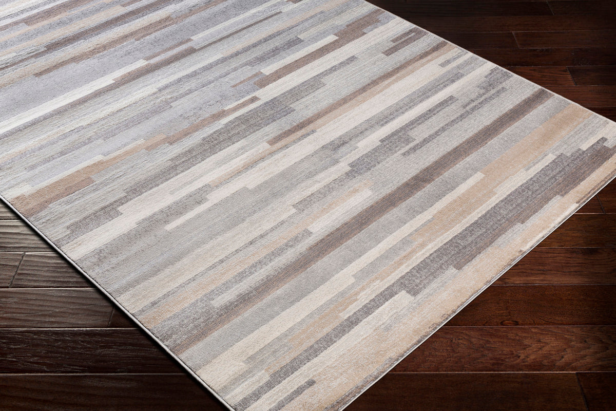 Tapis de couloir SURYA Maastricht scandinave, motif traits gris, brun clair et blanc, vue 6