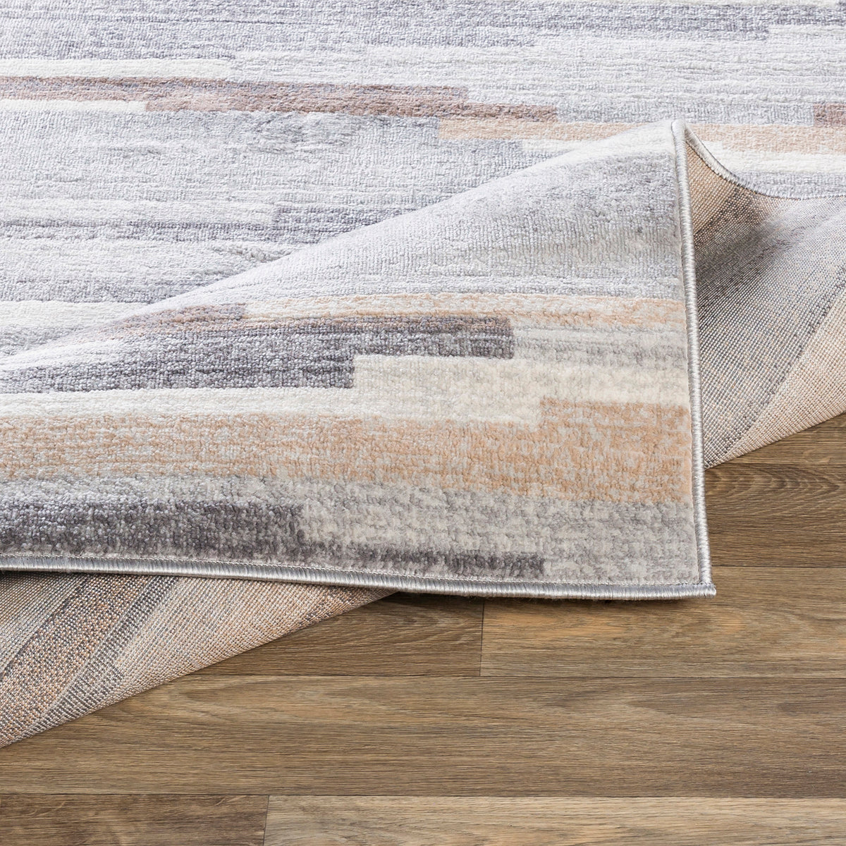 Tapis SURYA Maastricht scandinave, motif de bandes horizontales gris, brun clair et blanc, vue 4