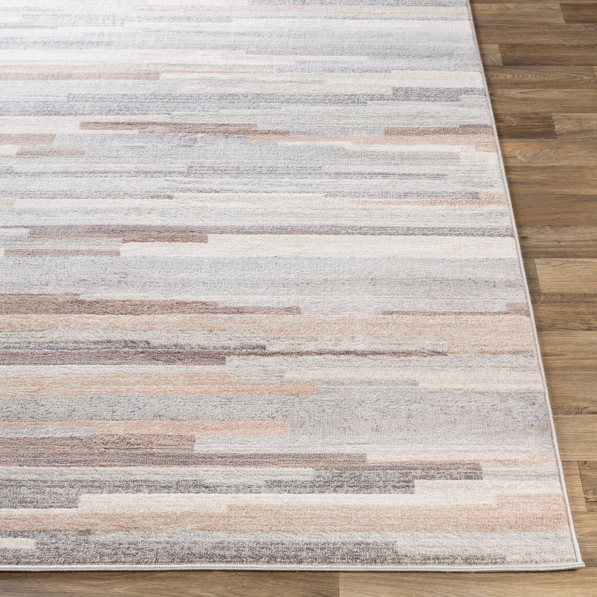Tapis SURYA Maastricht scandinave, motif de bandes horizontales gris, brun clair et blanc, vue 5
