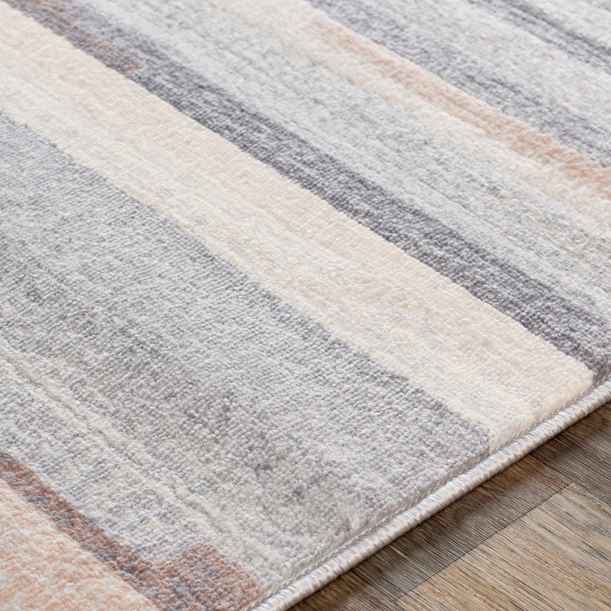 Tapis SURYA Maastricht scandinave, motif de bandes horizontales gris, brun clair et blanc, vue 3