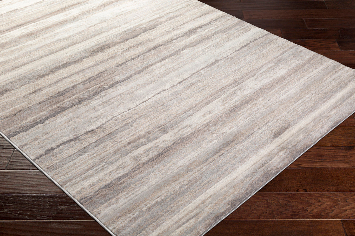 Tapis SURYA Dusel scandinave, motif stries horizontales, taupe, gris et blanc, vue 6