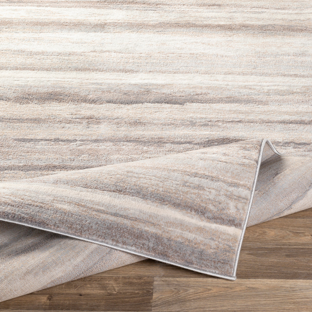 Tapis SURYA Dusel scandinave, motif stries horizontales, taupe, gris et blanc, vue 4