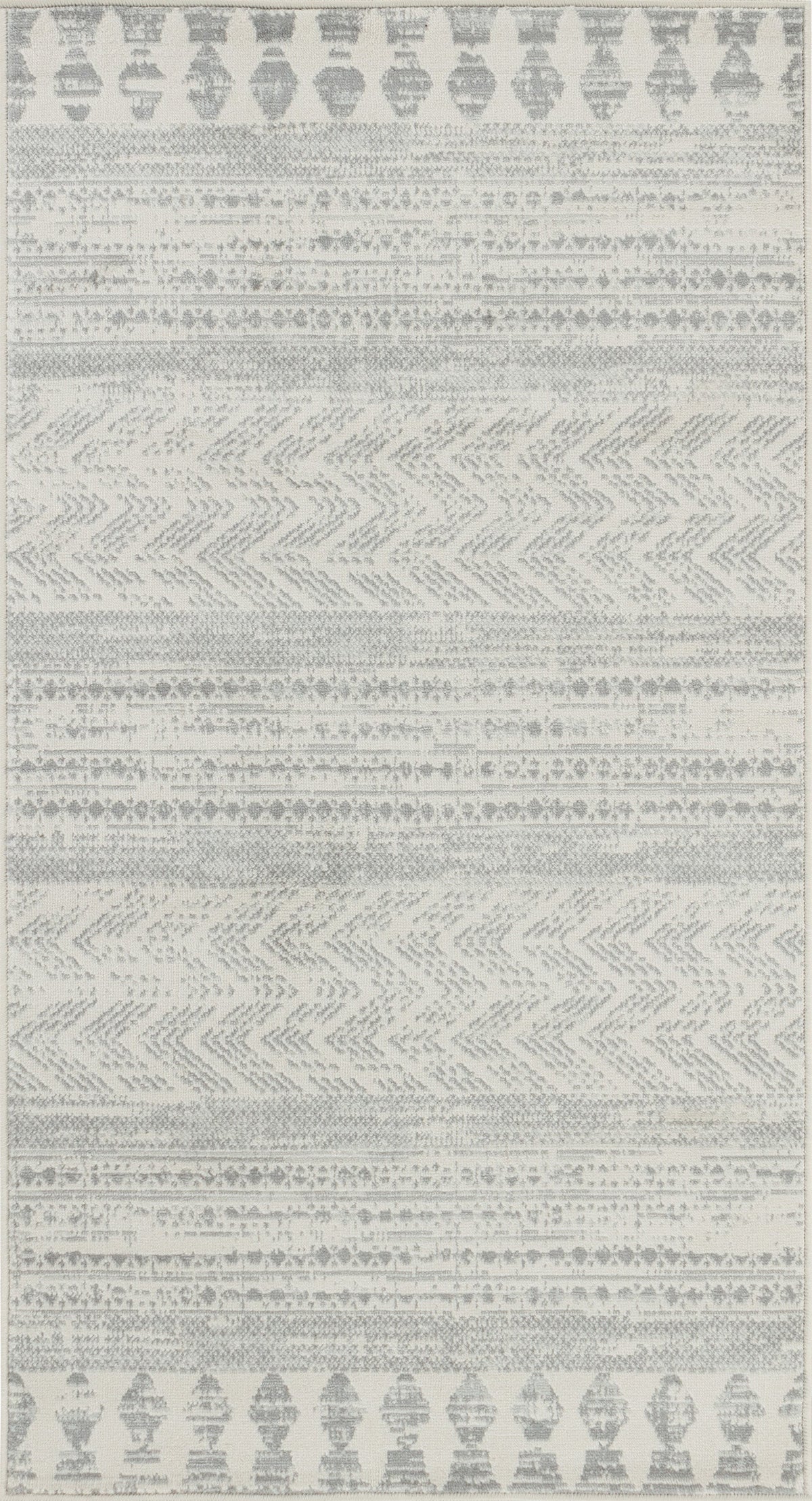 Tapis SURYA Louna scandinave, motif chevrons et frise losangée blanc cassé et gris, vue 8