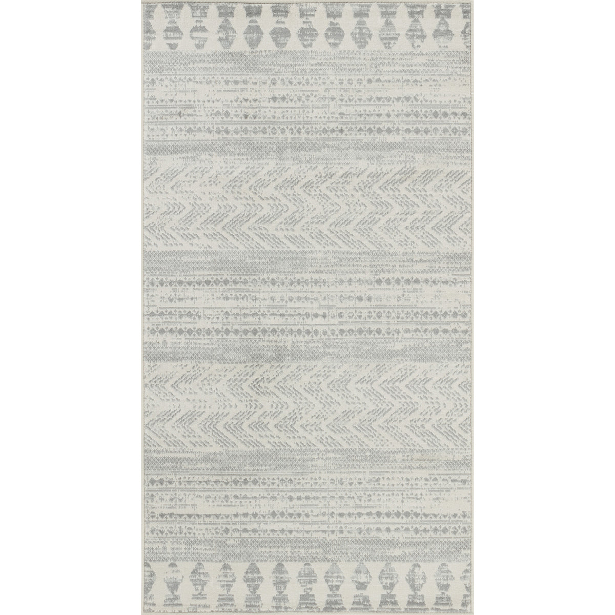 Tapis SURYA Mykonos scandinave bohème, motif frises berbères grises sur fond blanc cassé, vue 2