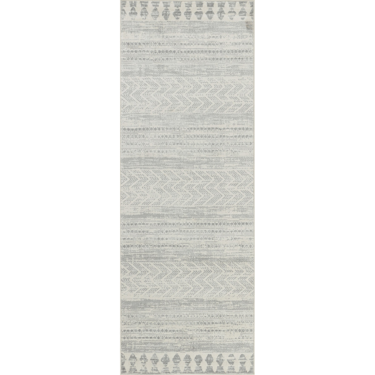 Tapis de couloir SURYA Mykonos bohème, motif chevrons berbères, blanc cassé et gris, vue 2