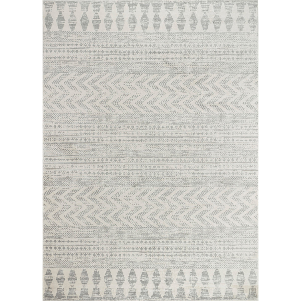 Tapis SURYA Mykonos scandinave bohème, motif frises berbères grises sur fond blanc cassé, vue 11