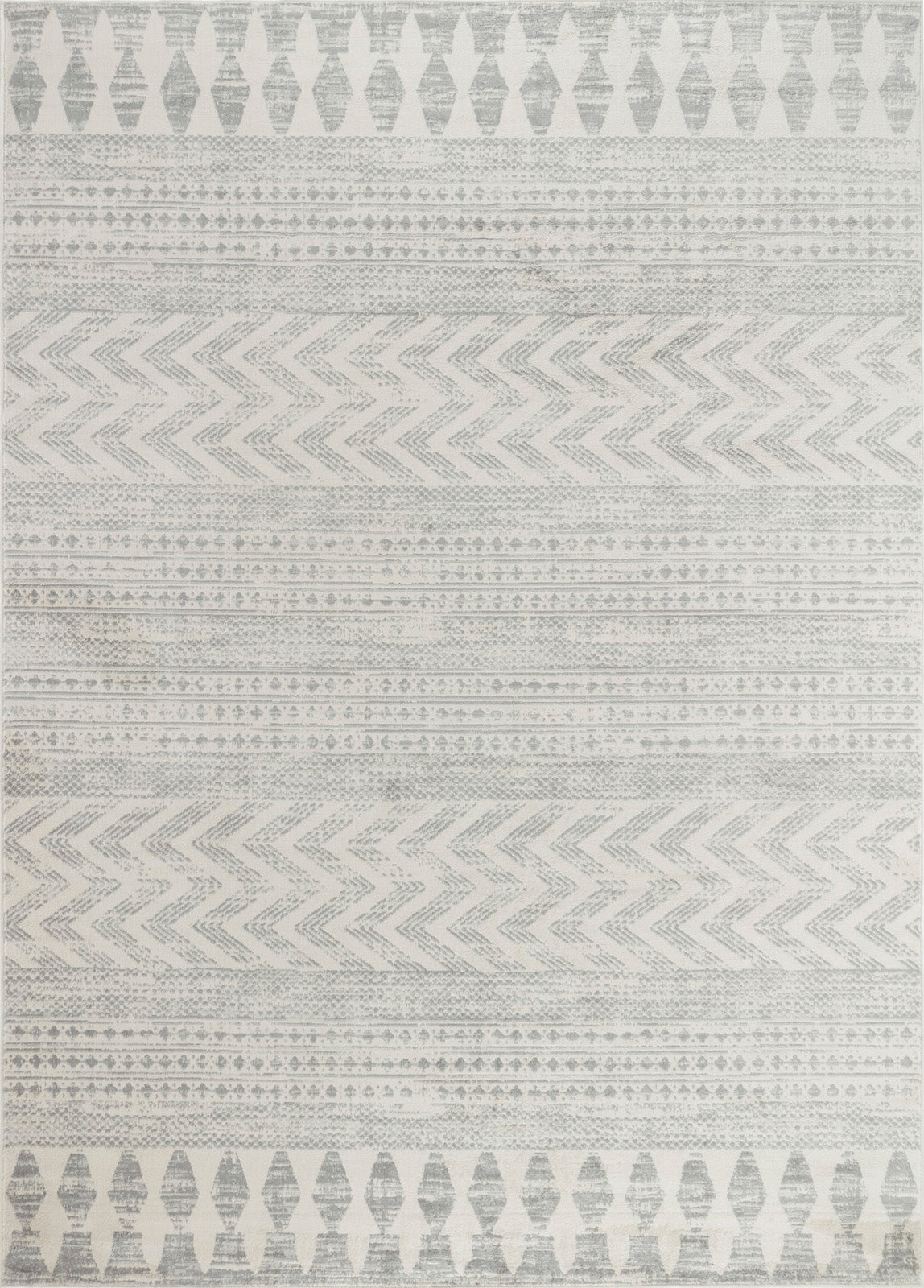 Tapis SURYA Mykonos scandinave bohème, motif frises berbères grises sur fond blanc cassé, vue 13