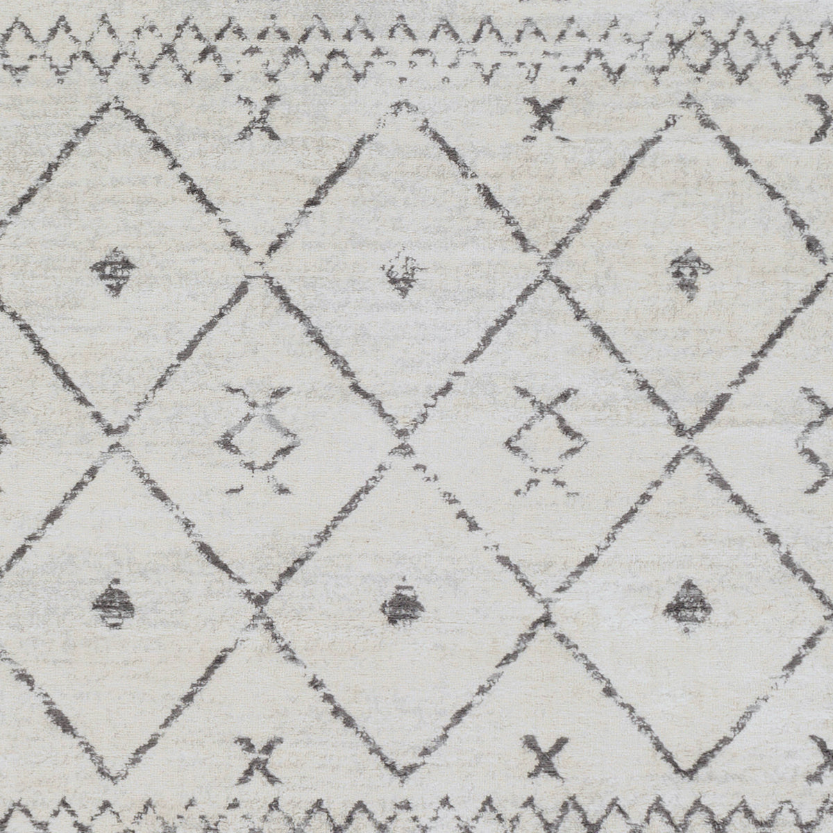 Tapis SURYA Lima berbère, motif losanges et frises gris anthracite sur fond blanc, vue 8