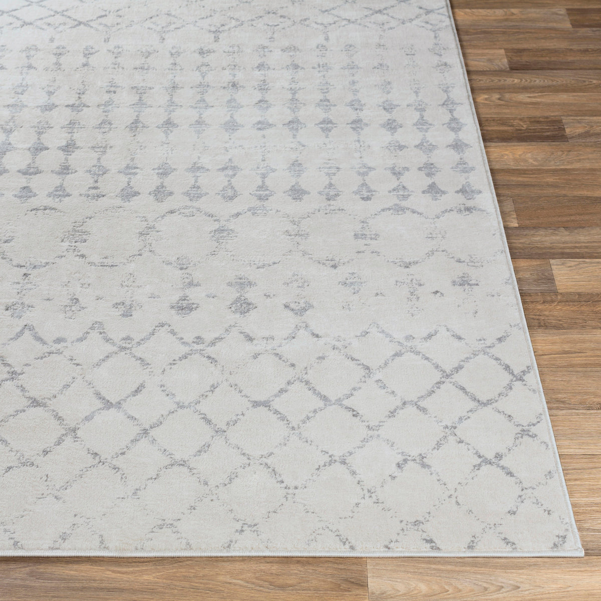 Tapis de couloir SURYA Lyon berbère, motifs géométriques gris sur fond blanc cassé, vue 5