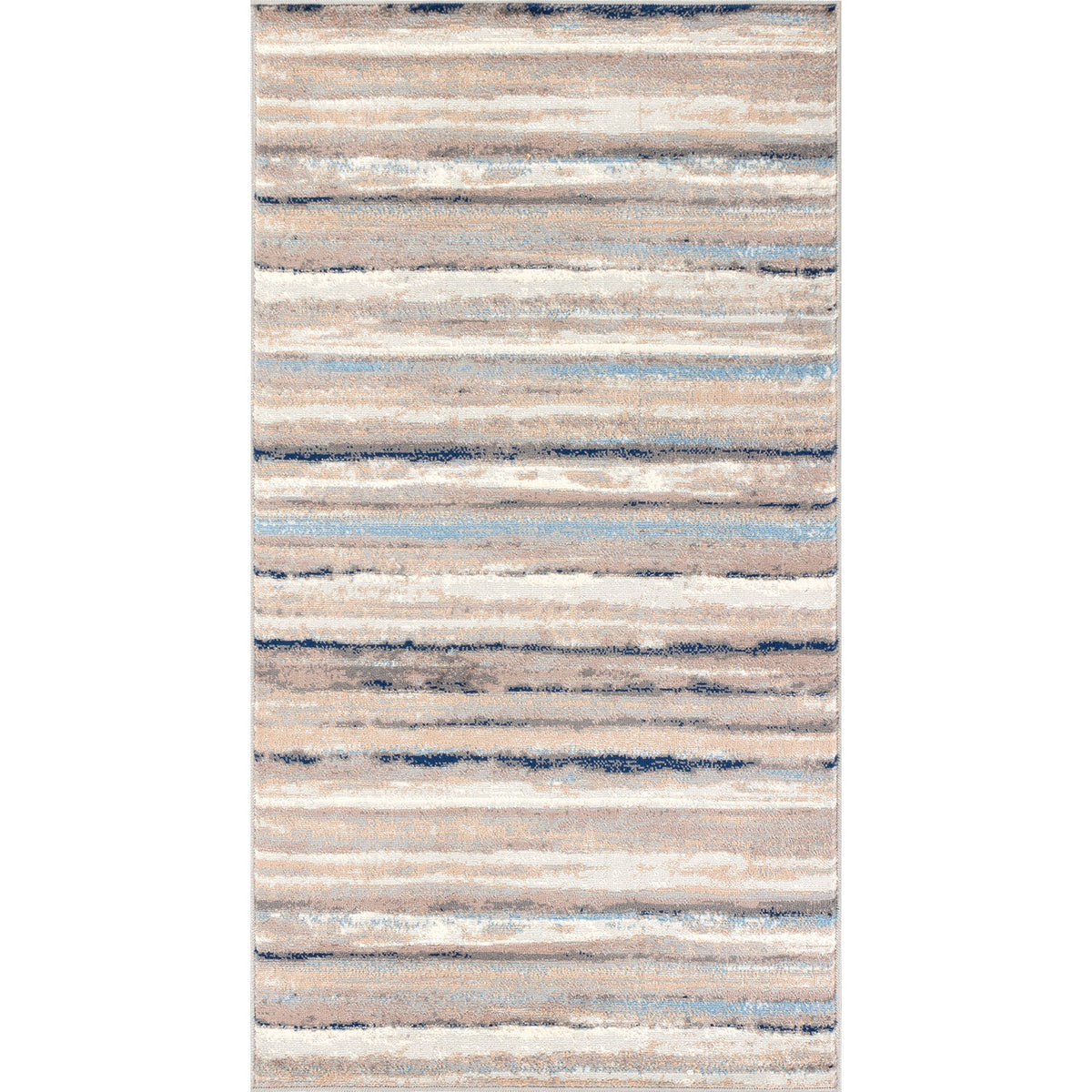 Tapis SURYA Dusel scandinave, motif rayures horizontales beige, crème et bleu, vue 3