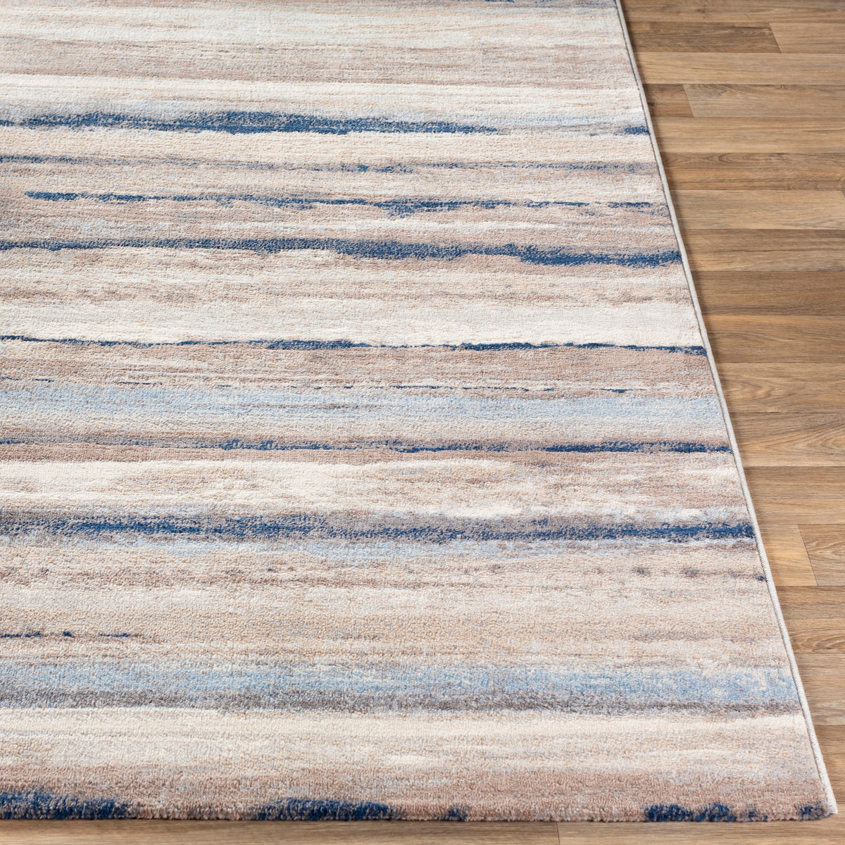 Tapis SURYA Dusel scandinave, motif rayures horizontales beige, crème et bleu, vue 6