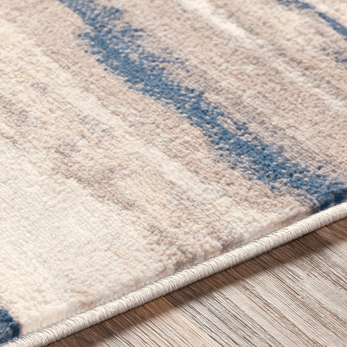Tapis SURYA Dusel scandinave, motif rayures horizontales beige, crème et bleu, vue 4