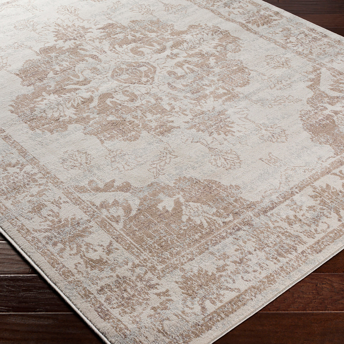 Tapis Surya Shawna vintage oriental, médaillon patiné beige et taupe sur fond ivoire, vue 6