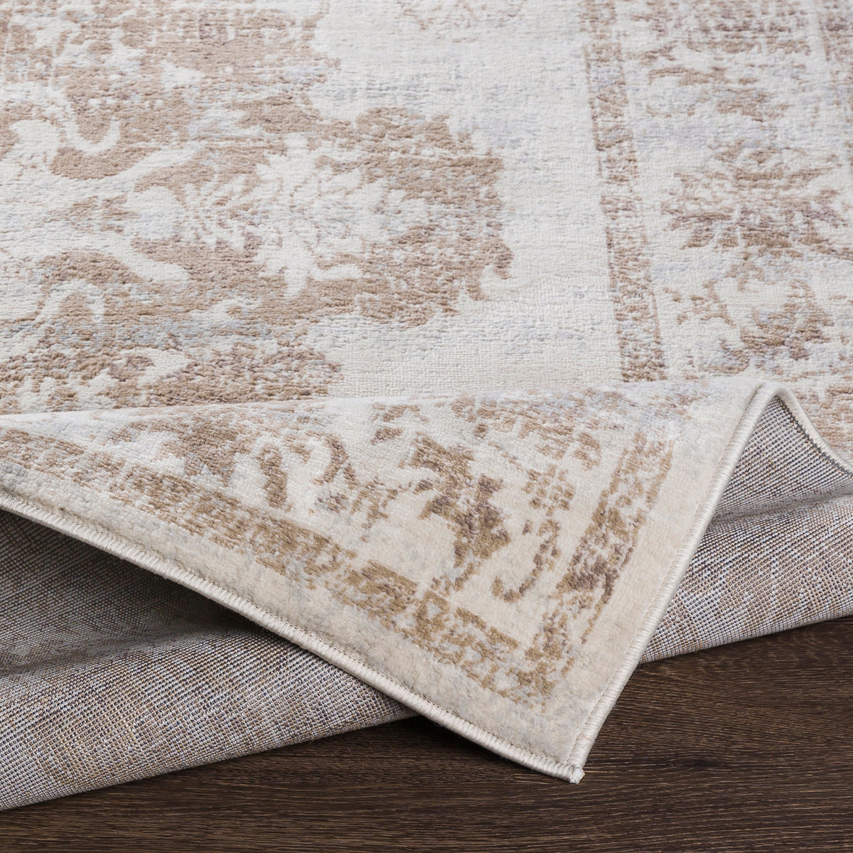 Tapis Surya Shawna vintage oriental, médaillon patiné beige et taupe sur fond ivoire, vue 4