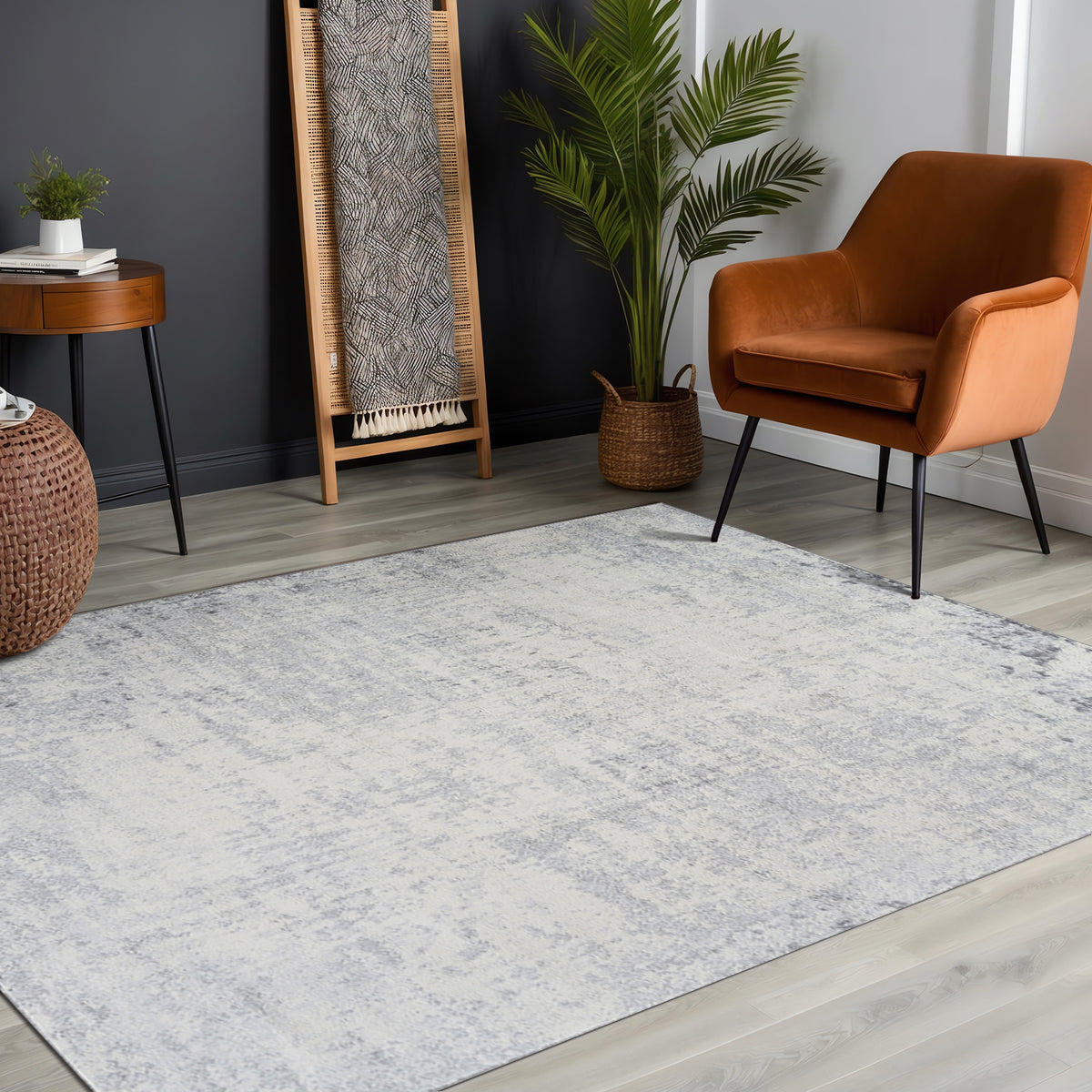 Tapis SURYA Utrecht moderne, motif abstrait patiné gris et anthracite sur fond blanc cassé, vue 9