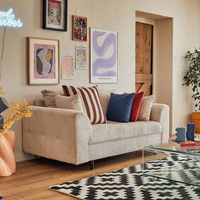 Canapé 2 places RUNE en velours cotele beige BESTMOBILIER