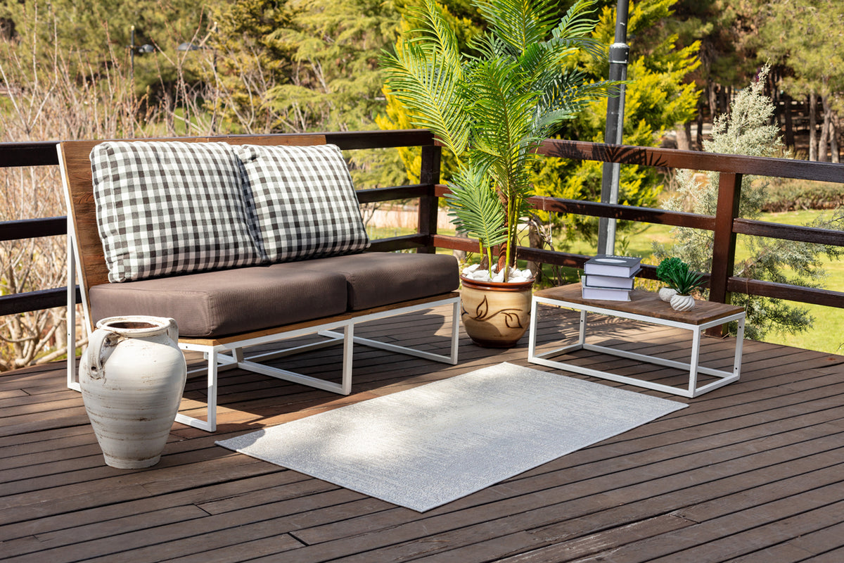 Tapis SURYA Bong extérieur, motif chiné gris et ivoire