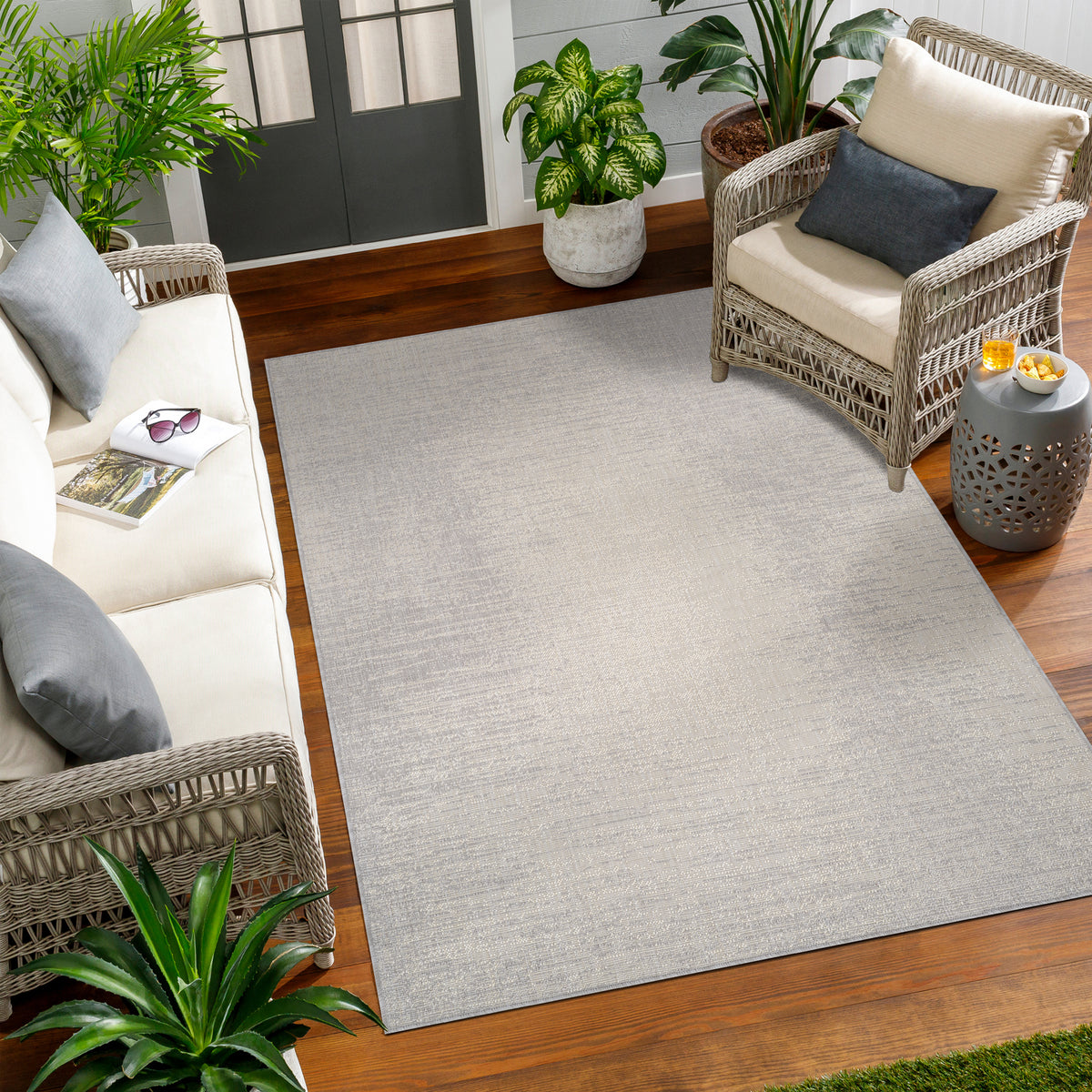 Tapis SURYA Bong extérieur, motif chiné gris et ivoire, vue 7