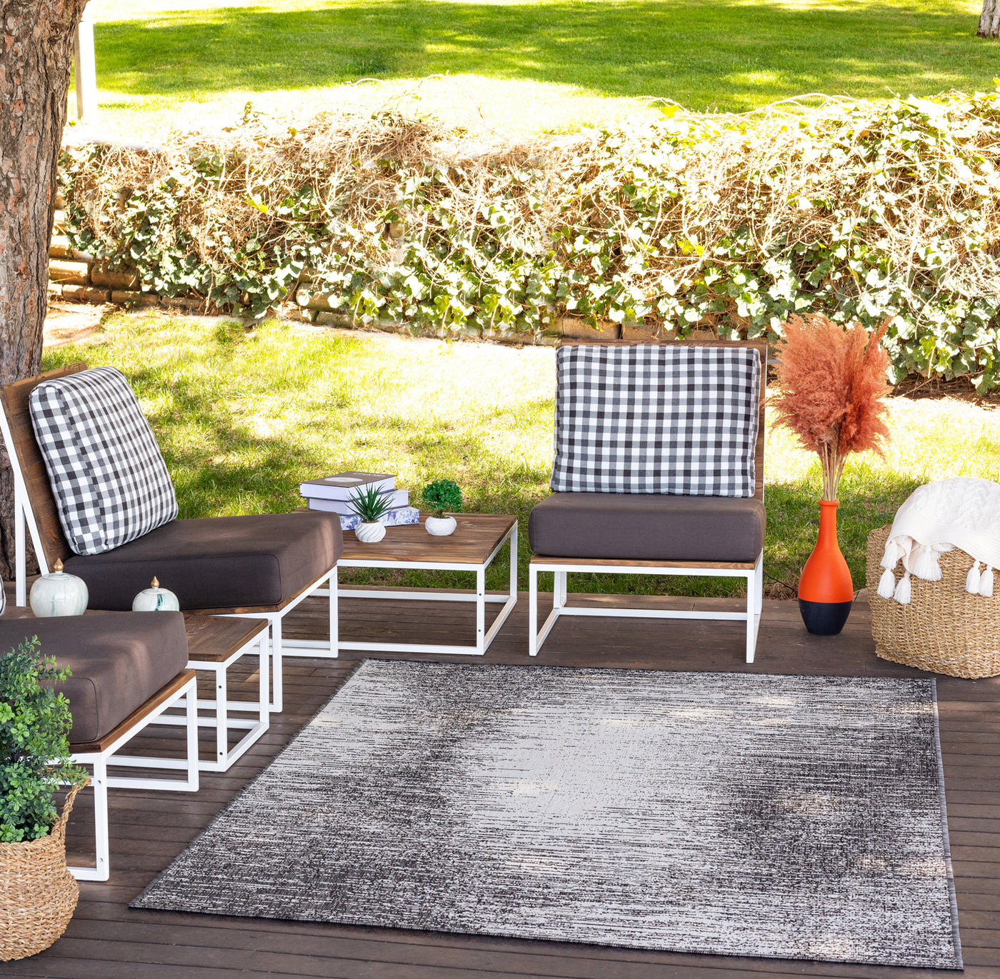 BONG Tapis d'Extérieur/Intérieur Ivoire/Gris 160x213