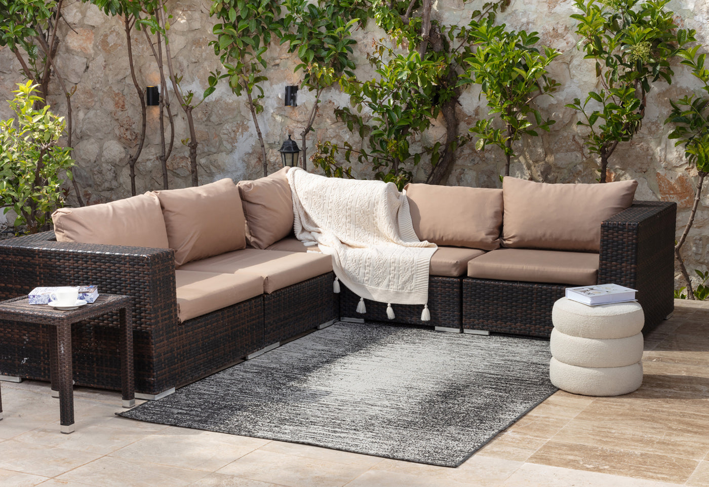 BONG Tapis d'Extérieur/Intérieur Ivoire/Gris 160x213