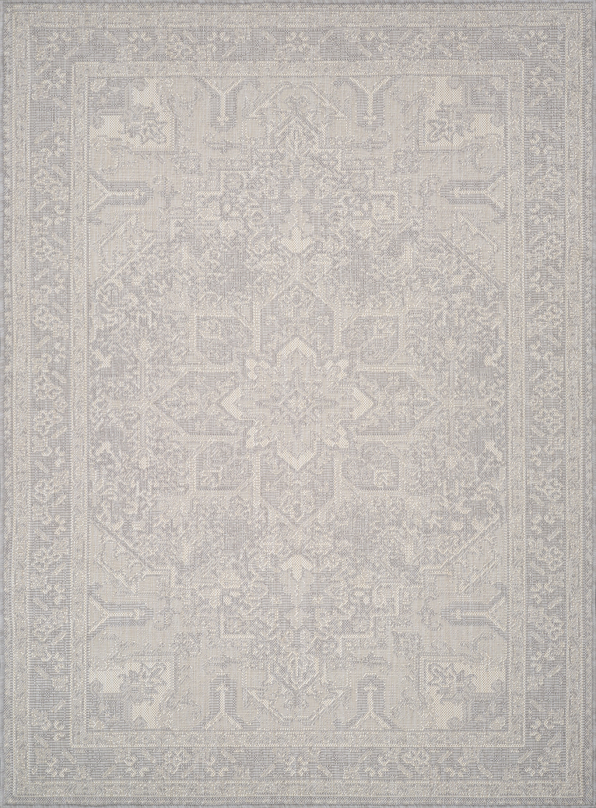 Tapis SURYA Ballarat extérieur oriental, motif médaillon en relief, gris, ivoire et beige