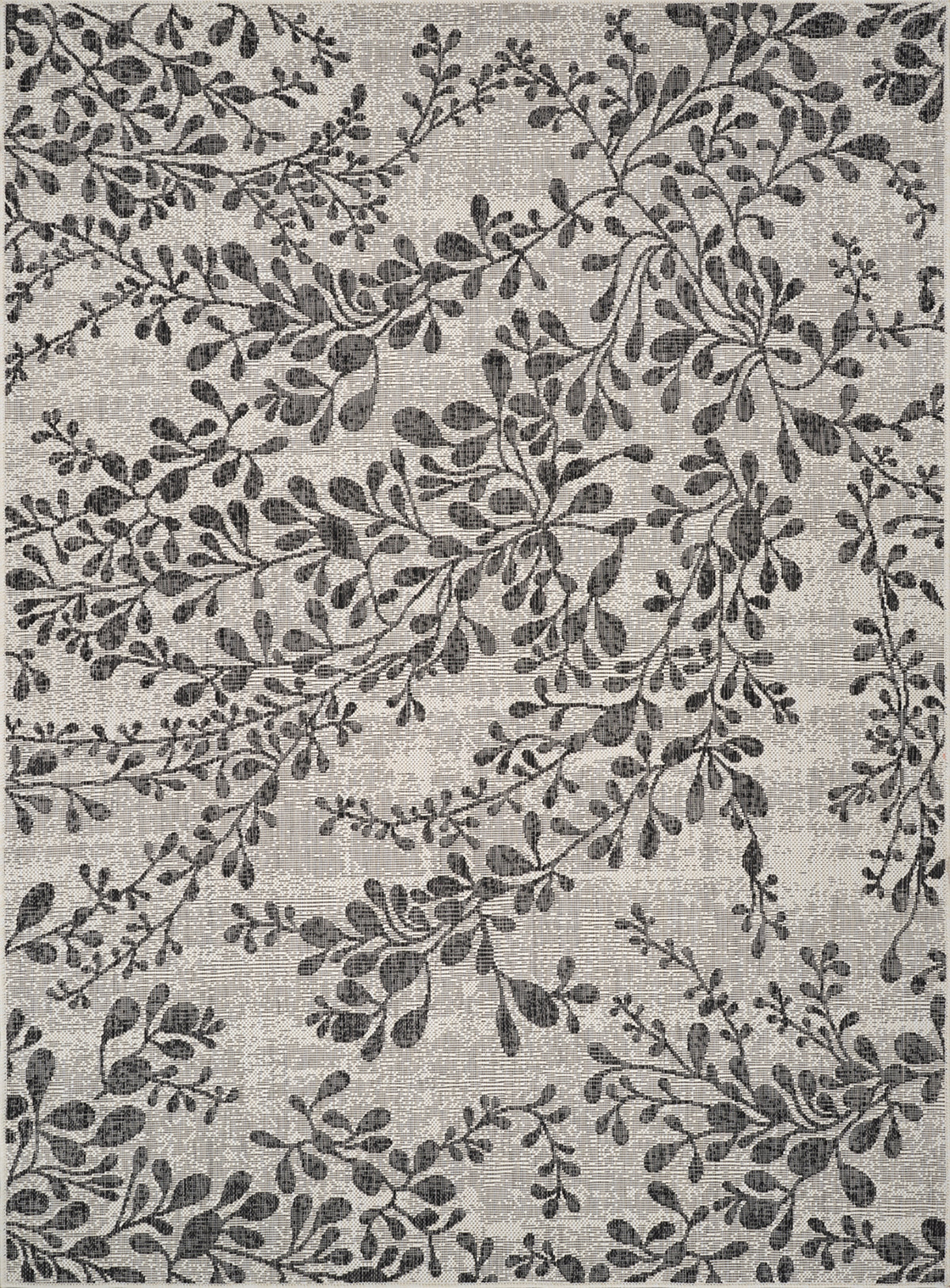 Tapis d'extérieur SURYA Hasselt, motif branches feuillues anthracite sur fond ivoire