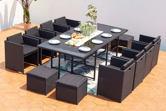 salon de jardin encastrable pour 12 personnes Noir et Noir