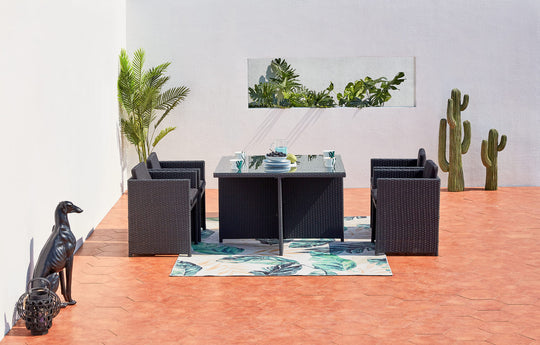 salon de jardin encastrable pour 4 personnes en résine tressée Noir et Noir