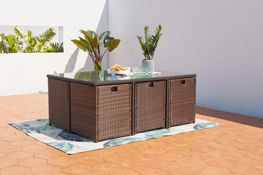 salon de jardin encastrable pour 6 personnes Marron et blanc
