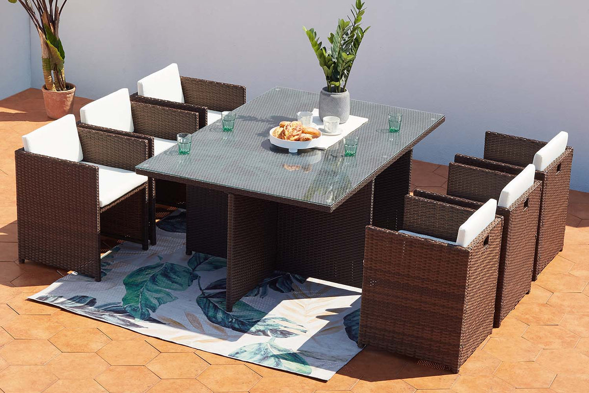 salon de jardin encastrable pour 6 personnes Marron et blanc