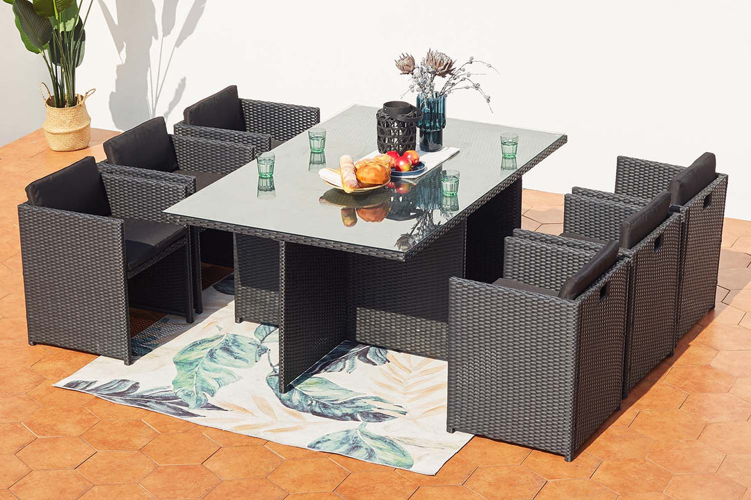 salon de jardin encastrable pour 6 personnes Noir et Noir