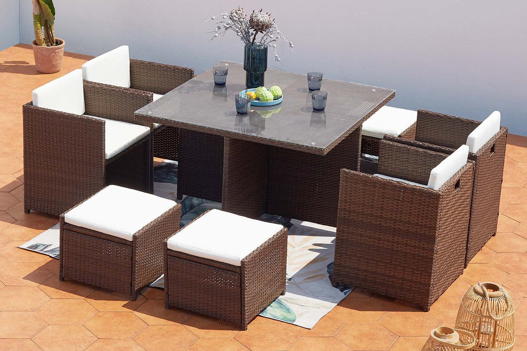 salon de jardin encastrable pour 8 personnes Marron et blanc