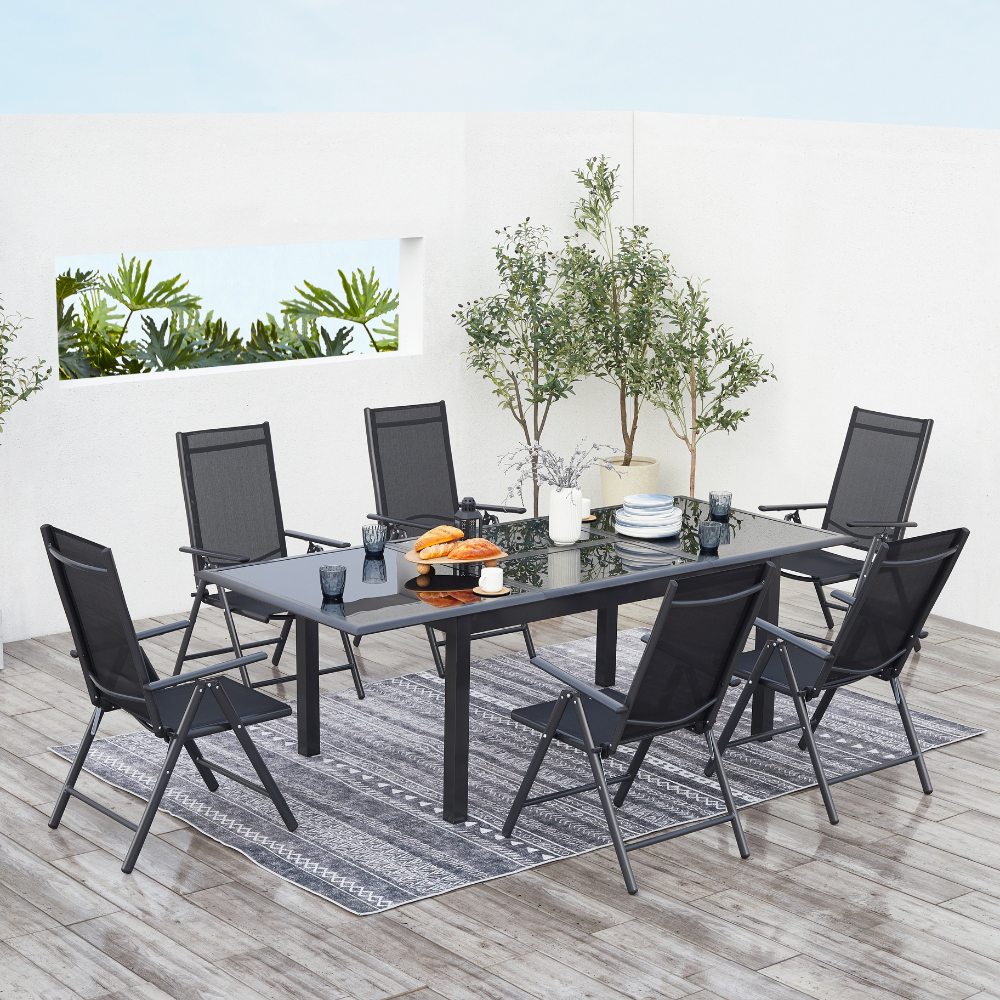 salon de jardin extensible en aluminium gris de 6 places Ravenne photo d'ambiance