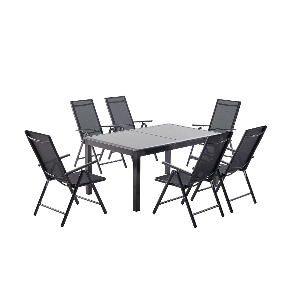 salon de jardin extensible en aluminium gris de 6 places Ravenne sur fond blanc