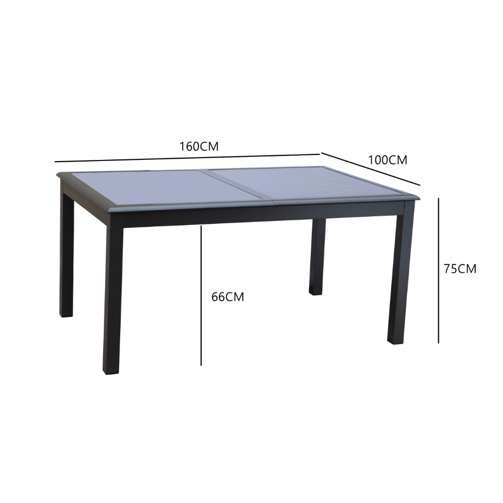 salon de jardin extensible en aluminium gris de 6 places Ravenne mesures de la table fermée