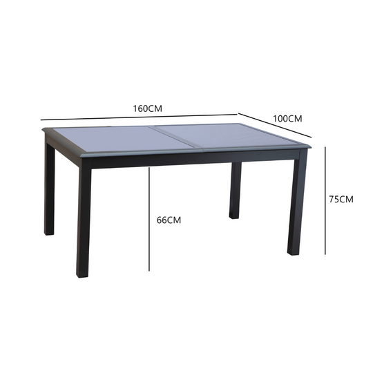 salon de jardin extensible en aluminium gris de 6 places Ravenne mesures de la table fermée