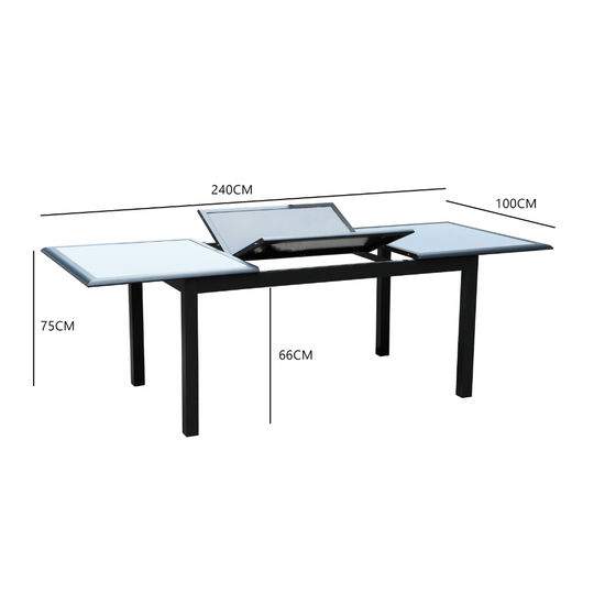 salon de jardin extensible en aluminium gris de 6 places Ravenne mesures de la table ouverte