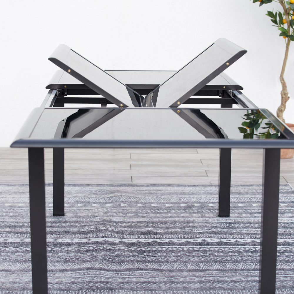 salon de jardin extensible en aluminium gris de 6 places Ravenne fonctionnement rallonge