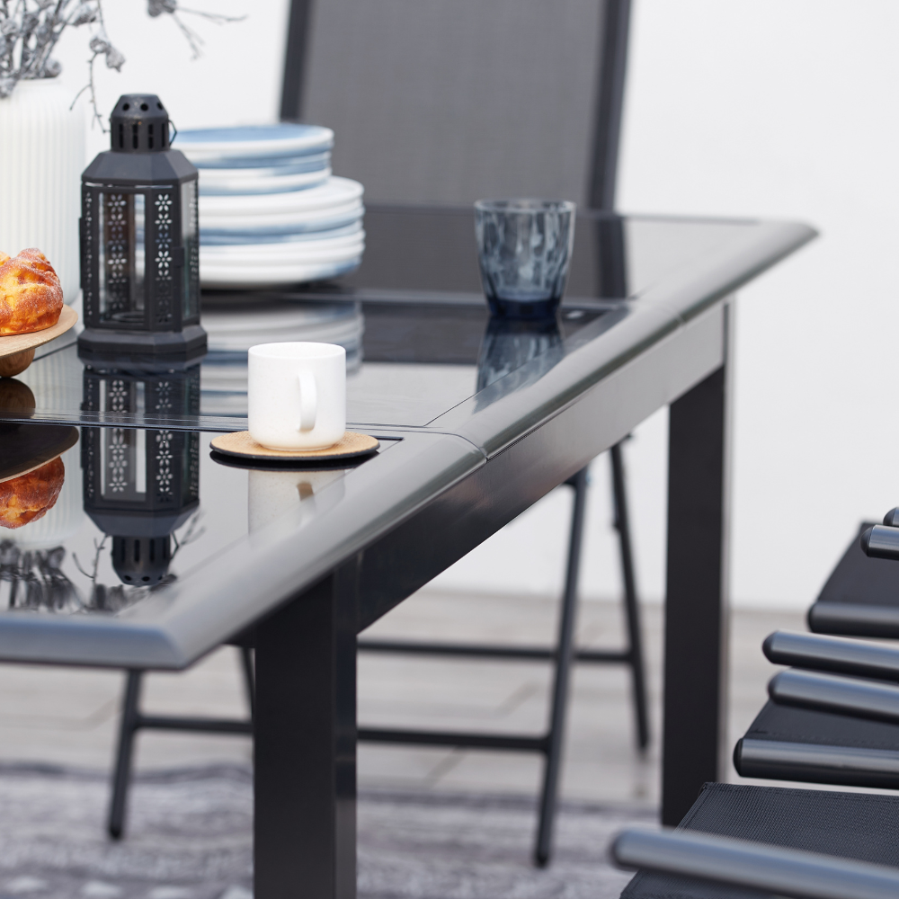 salon de jardin extensible en aluminium gris de 6 places Ravenne zoom table