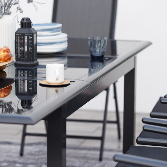 salon de jardin extensible en aluminium gris de 6 places Ravenne zoom table
