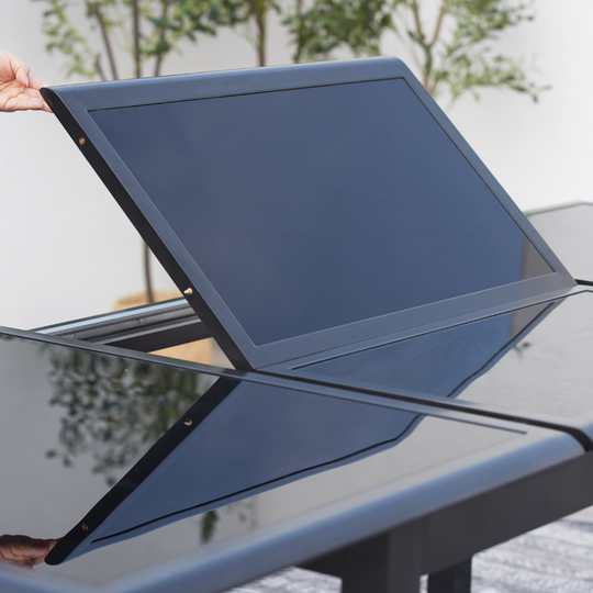 salon de jardin extensible en aluminium gris de 6 places Ravenne zoom sur les rallonges