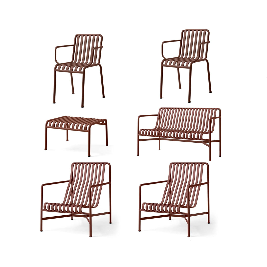 Salon de jardin HAY Palissade rouge (1 banc, 2 fauteuils, 2 chaises et 1 ottoman)