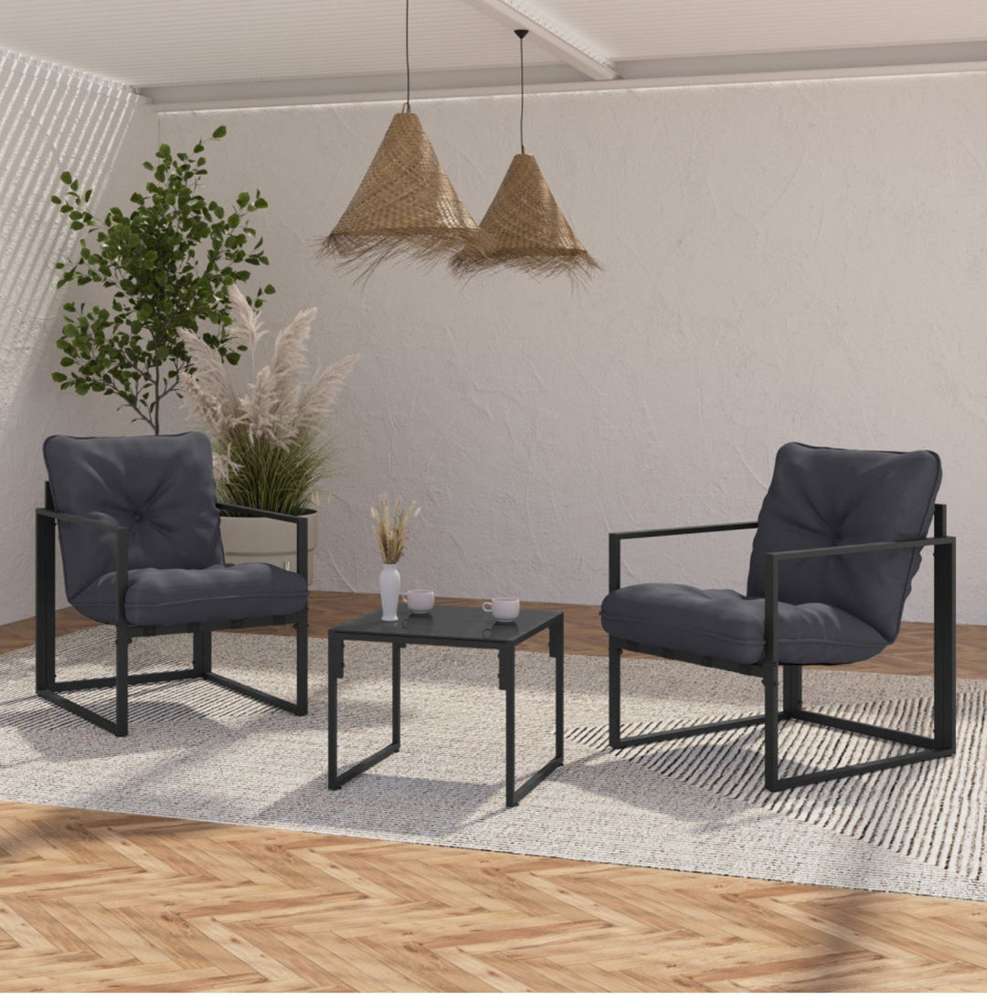 salon de jardin en aluminium avec 2 fauteuils et une table