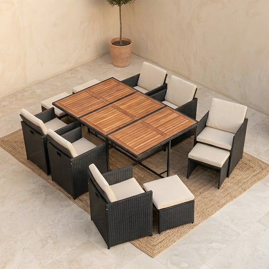 salon-jardin-encastrable-10-places-resine-tressee-noir et beige-toledo-ambiance haut-concept-usine