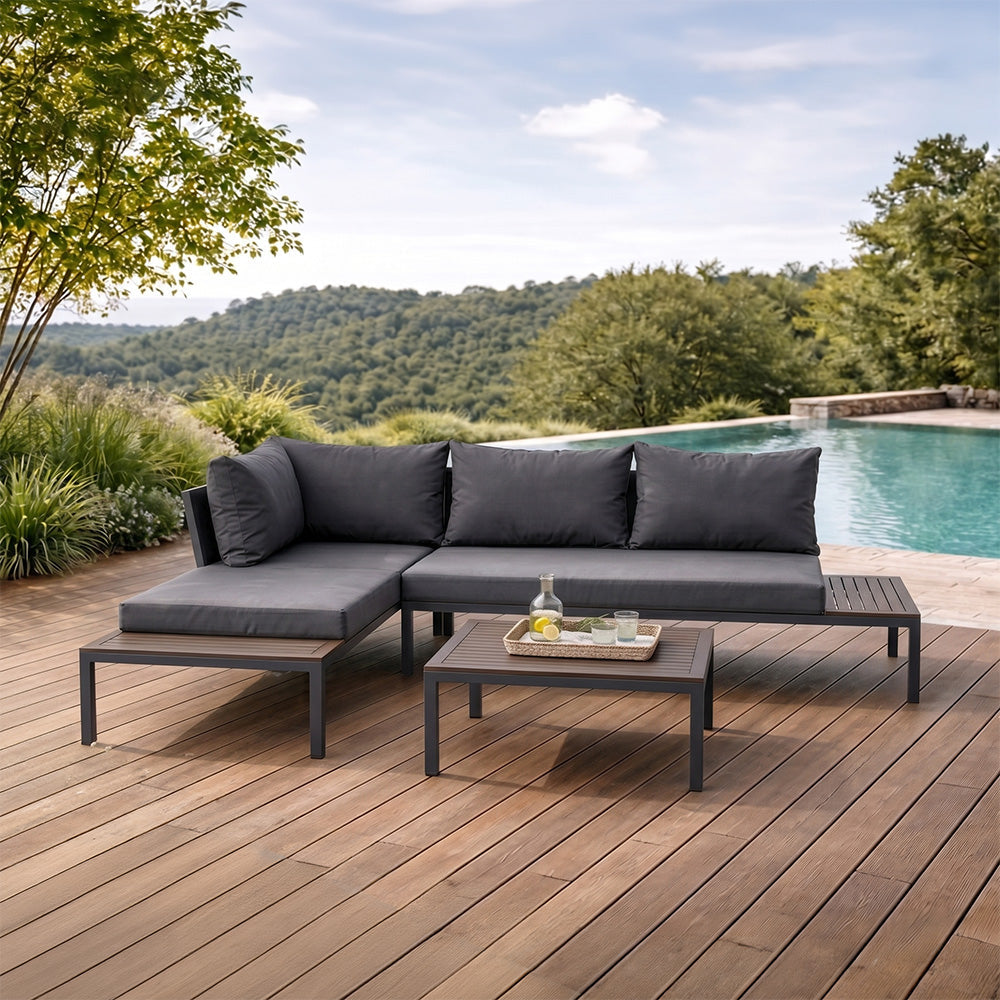 Salon de jardin 3/4 places avec table basse gris foncé MAJURO