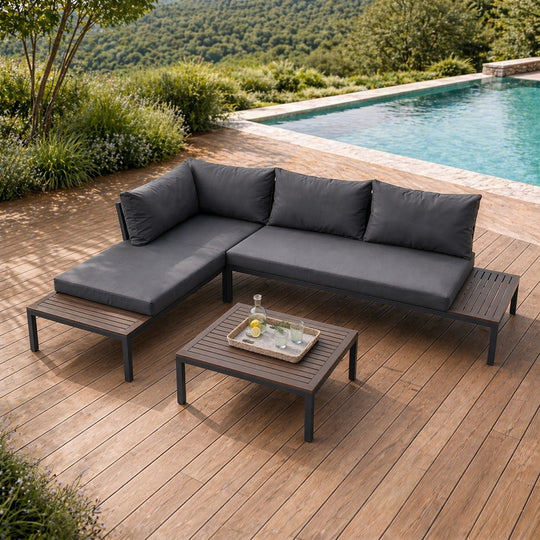 Salon de jardin 3/4 places avec table basse gris foncé MAJURO