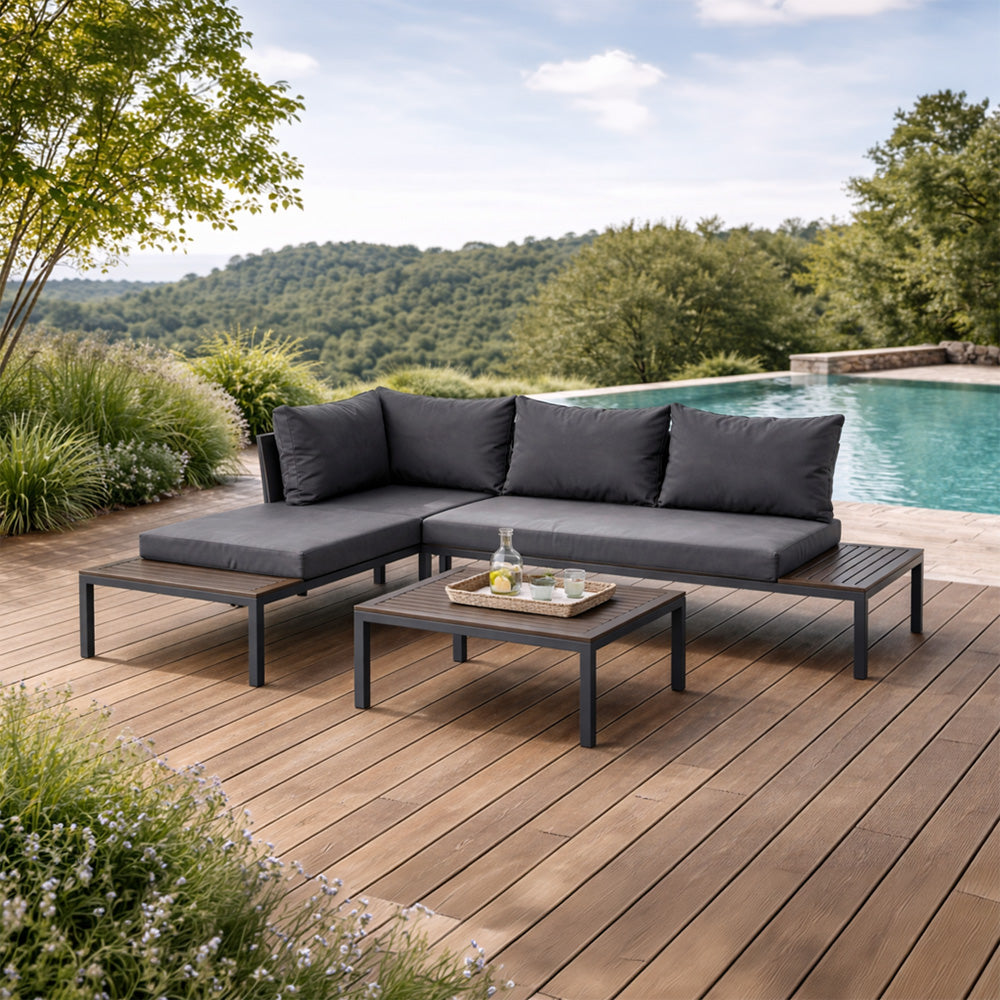 Salon de jardin 3/4 places avec table basse gris foncé MAJURO