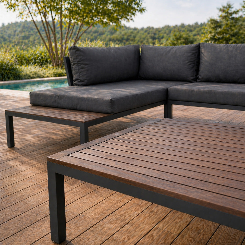 Salon de jardin 3/4 places avec table basse gris foncé MAJURO