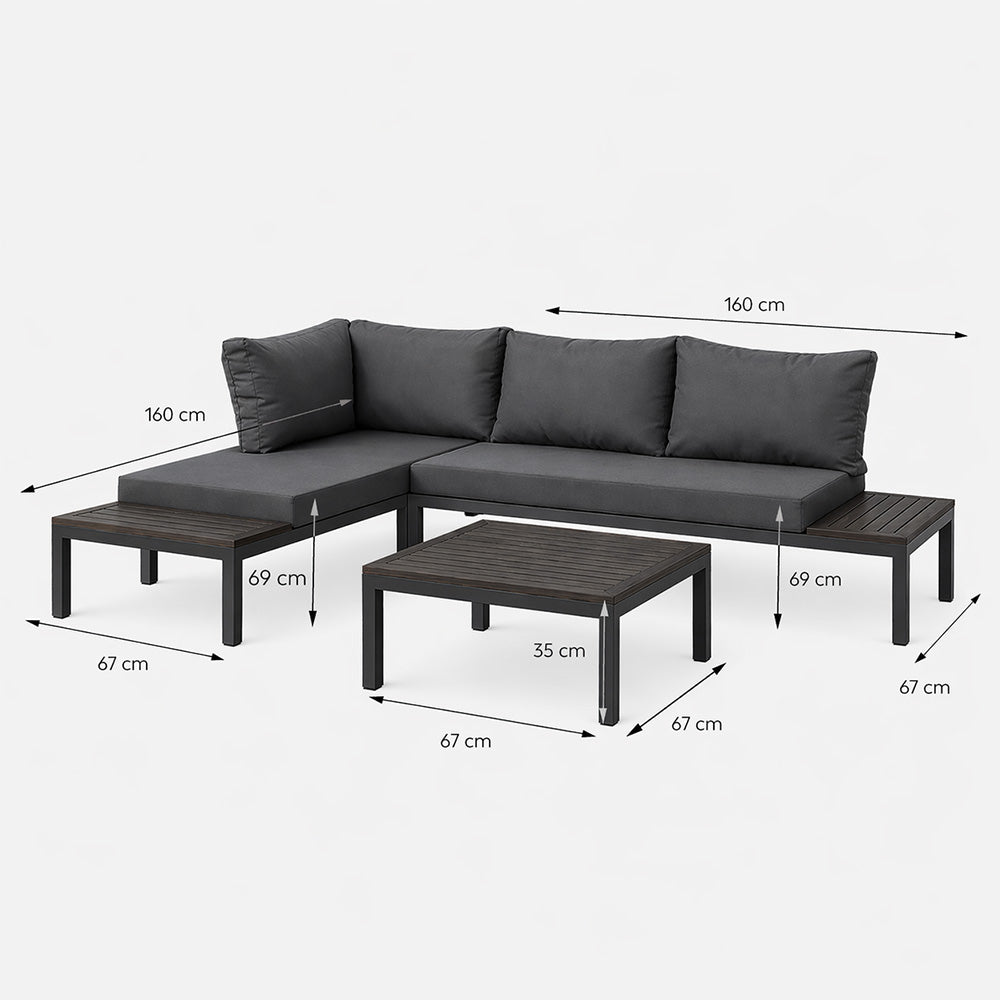Salon de jardin 3/4 places avec table basse gris foncé MAJURO